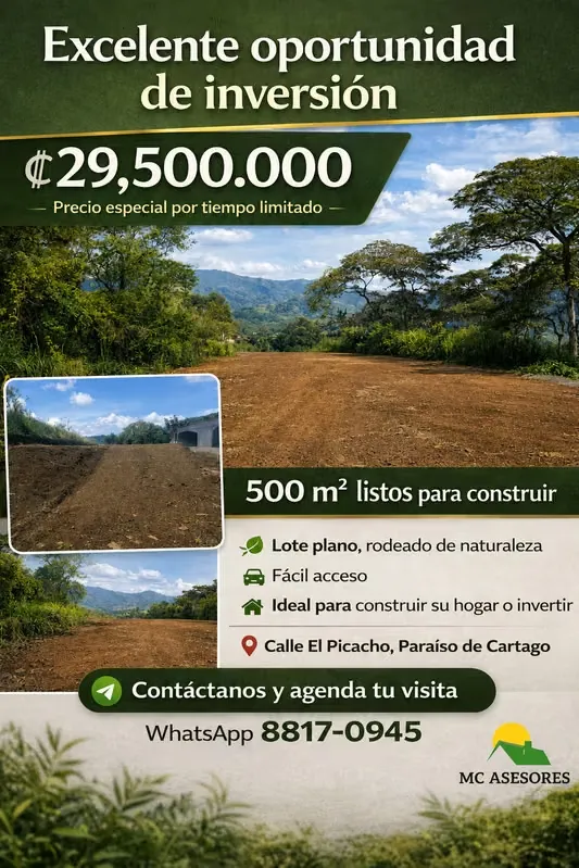 Lote 500 metros paraíso de cartago