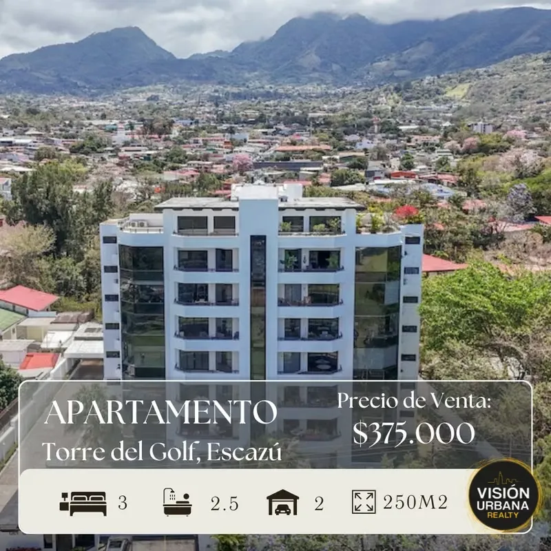 Spacious 3-bedroom apartment on the fourth floor located in San Rafael de Escazú. It features 250 square meters of living space distributed as follows: