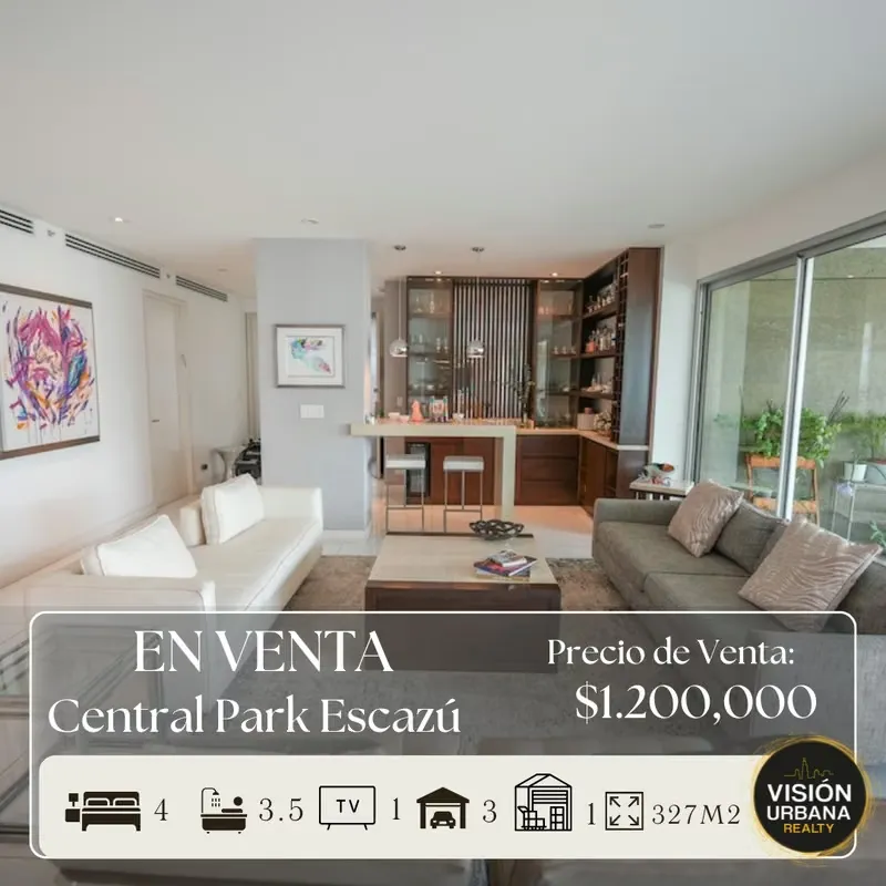 4-bedroom apartment in the exclusive Central Park Escazú Condominium. This 327m² (3,386 sq ft) apartment is located on the 9th floor and features the following ...