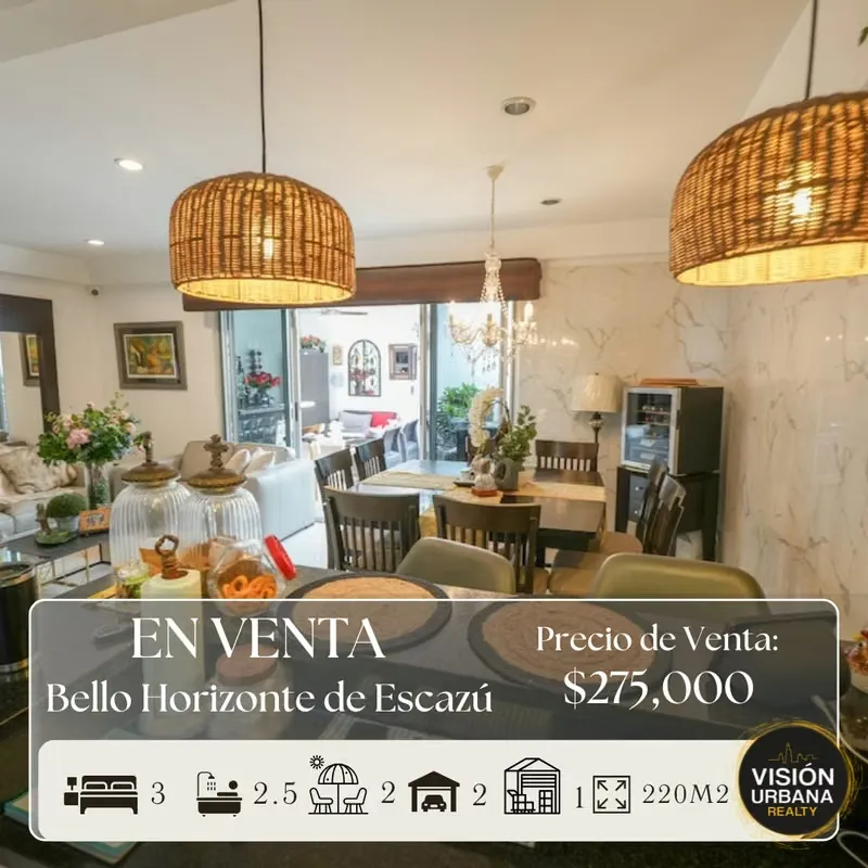 3-Bedroom House + Office for Sale in Bello Horizonte de Escazú, in the Tirreno Condominium. The property features 198 sq m of land and a 220 sq m two-story house distributed ...