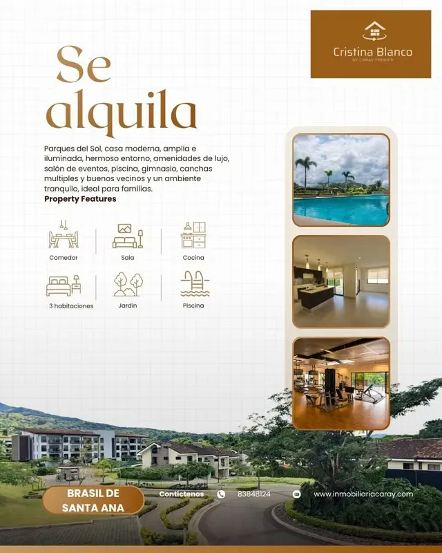 Se alquila casa en condominio Santa Ana Hills con patio y 3 habitaciones