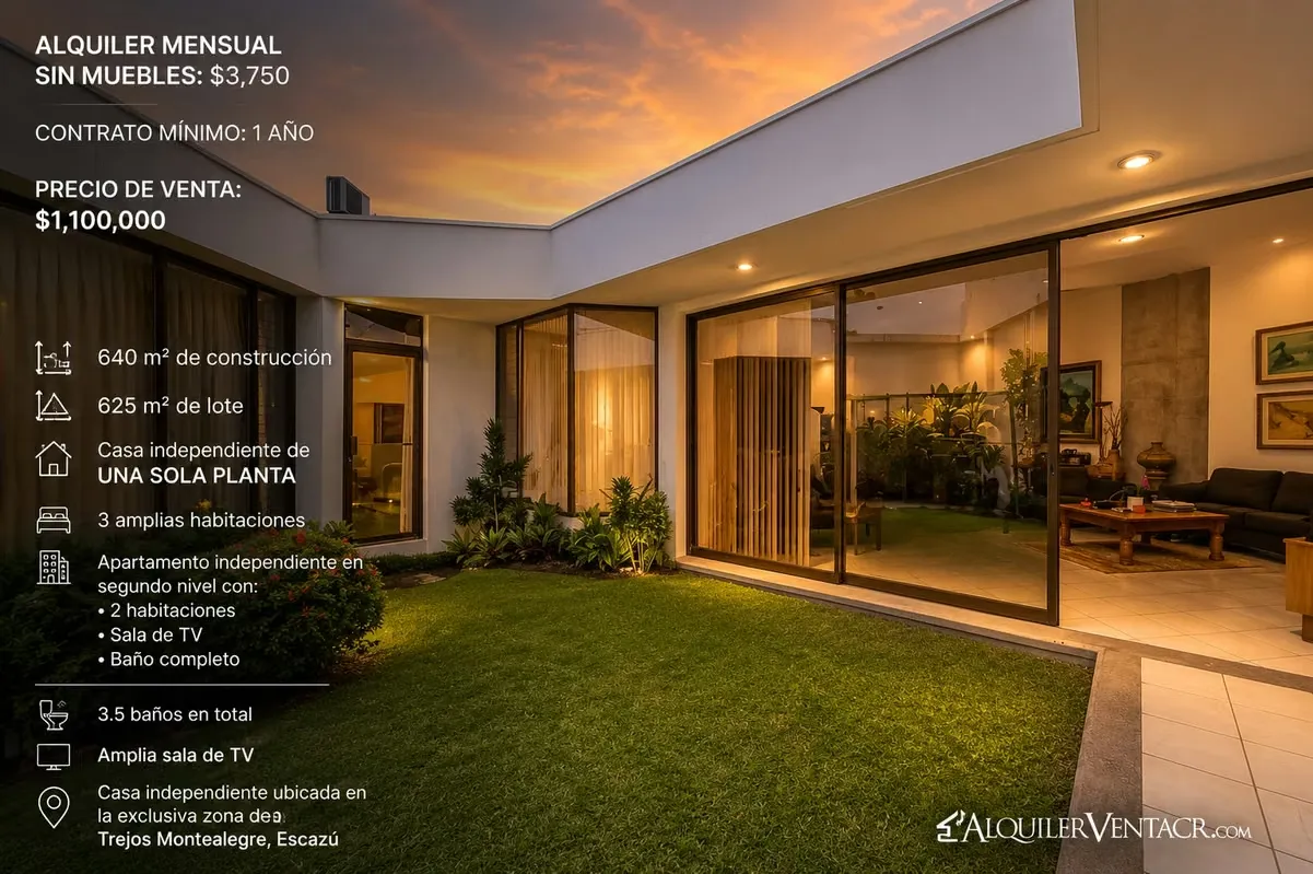 CASA DE UN NIVEL DE 640 M2 Y 625 M2 DE LOTE TREJOS MONTEALEGRE ESCAZU